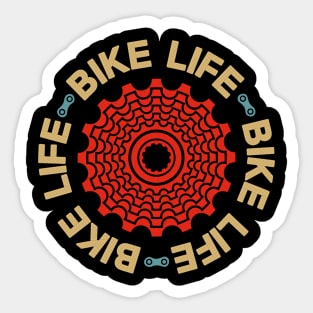 Red bicycle cassette with Bike Life legend over black background Sticker